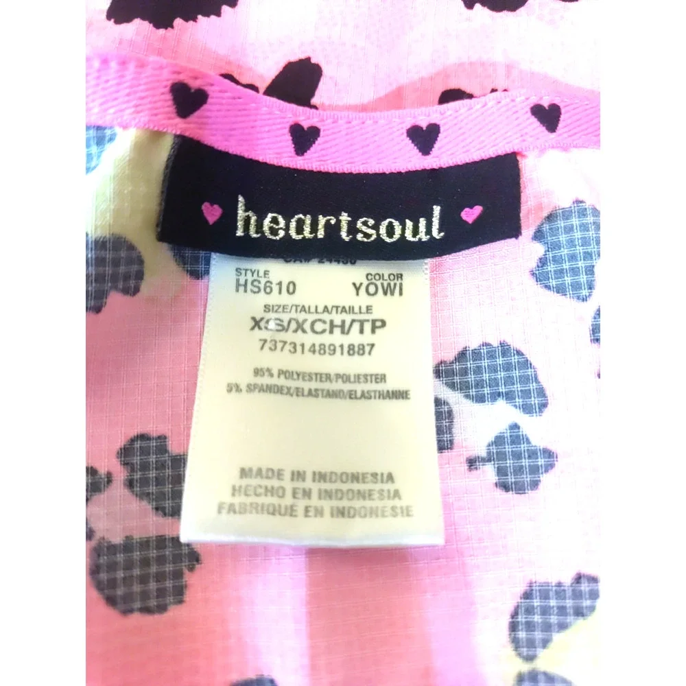 Heart Soul Women's Scrub Top Size X Small Pink Black White Leopard Print - Picture 2 of 4